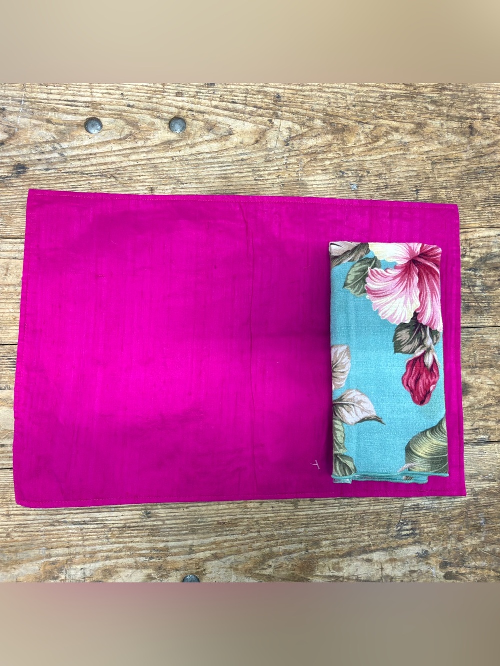 Tropical Floral Napkins  - Turquoise with Pink Hibiscus
